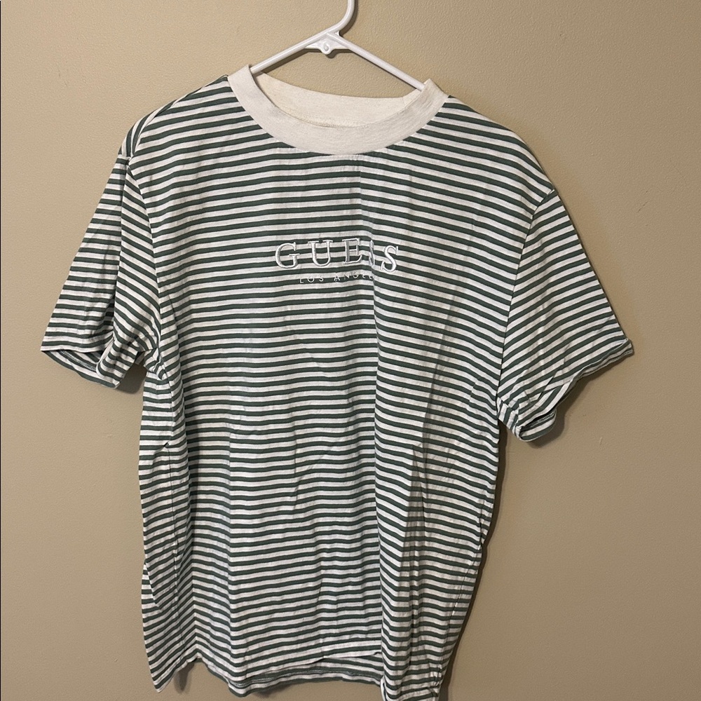 Guess Green and White Striped Tee